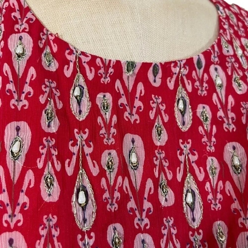 Final Sale! Kalki women's jumpsuit red white beaded flowy long sleeve back zip s - Picture 8 of 9